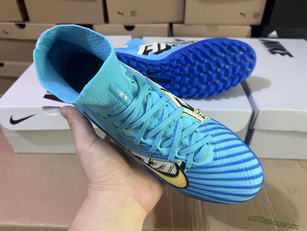 Men's Kylian Mbappe x Nike Air Zoom Mercurial Superfly 9 Elite TF Artificial Turf High-Tops Football Shoes - Blue/Yellow/Black