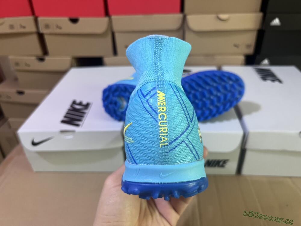 Men's Kylian Mbappe x Nike Air Zoom Mercurial Superfly 9 Elite TF Artificial Turf High-Tops Football Shoes - Blue/Yellow/Black