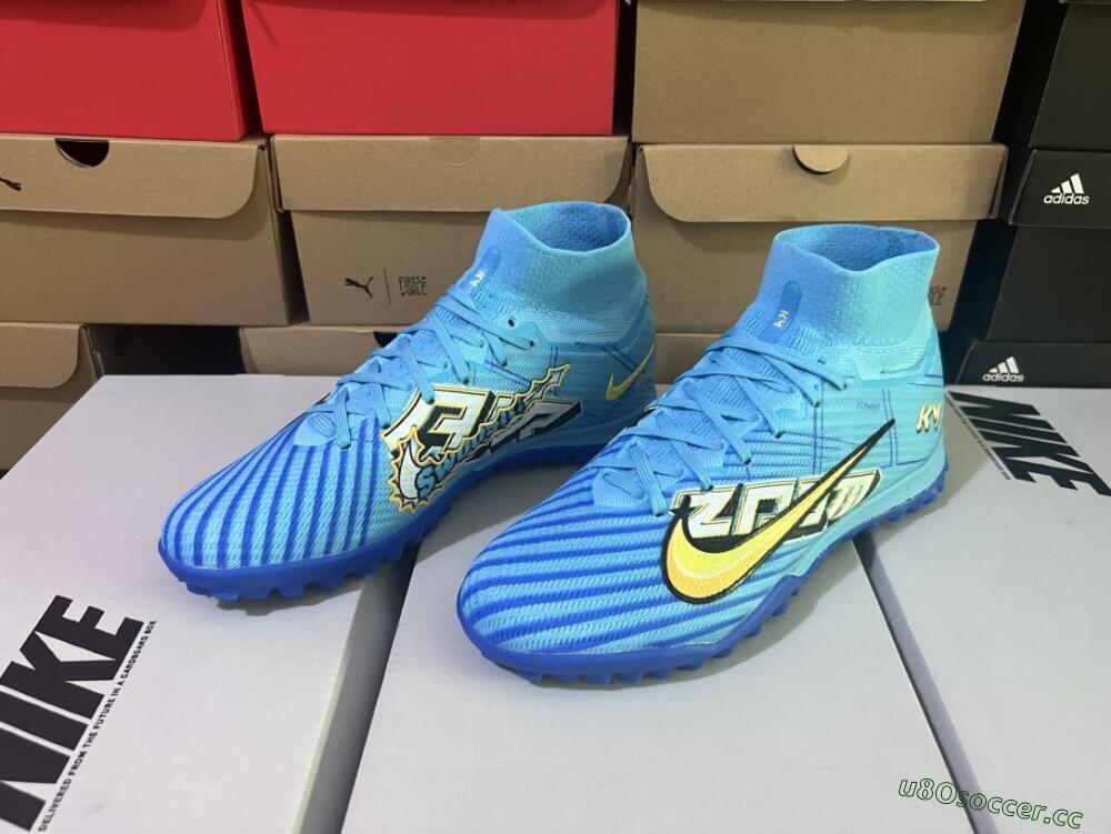 Men's Kylian Mbappe x Nike Air Zoom Mercurial Superfly 9 Elite TF Artificial Turf High-Tops Football Shoes - Blue/Yellow/Black