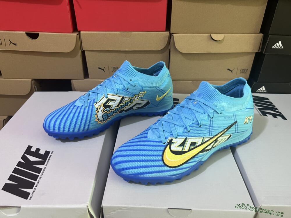Men's Kylian Mbappe x Nike Air Zoom Mercurial Vapor 15 Elite TF Artificial Turf Low-Tops Football Shoes - Blue/Yellow/Black