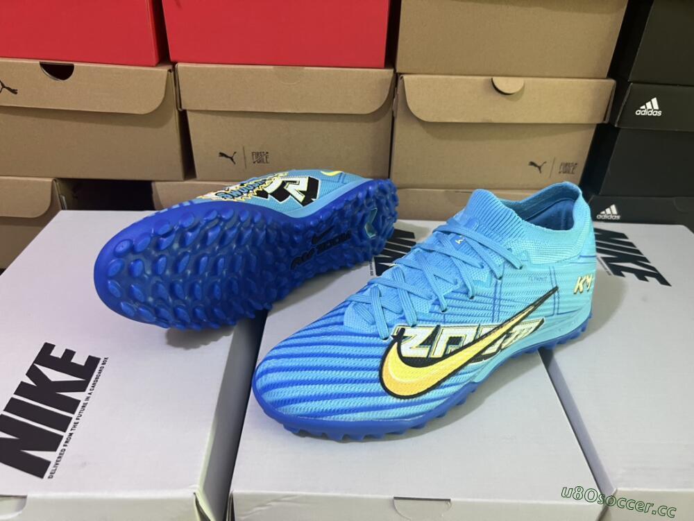 Men's Kylian Mbappe x Nike Air Zoom Mercurial Vapor 15 Elite TF Artificial Turf Low-Tops Football Shoes - Blue/Yellow/Black