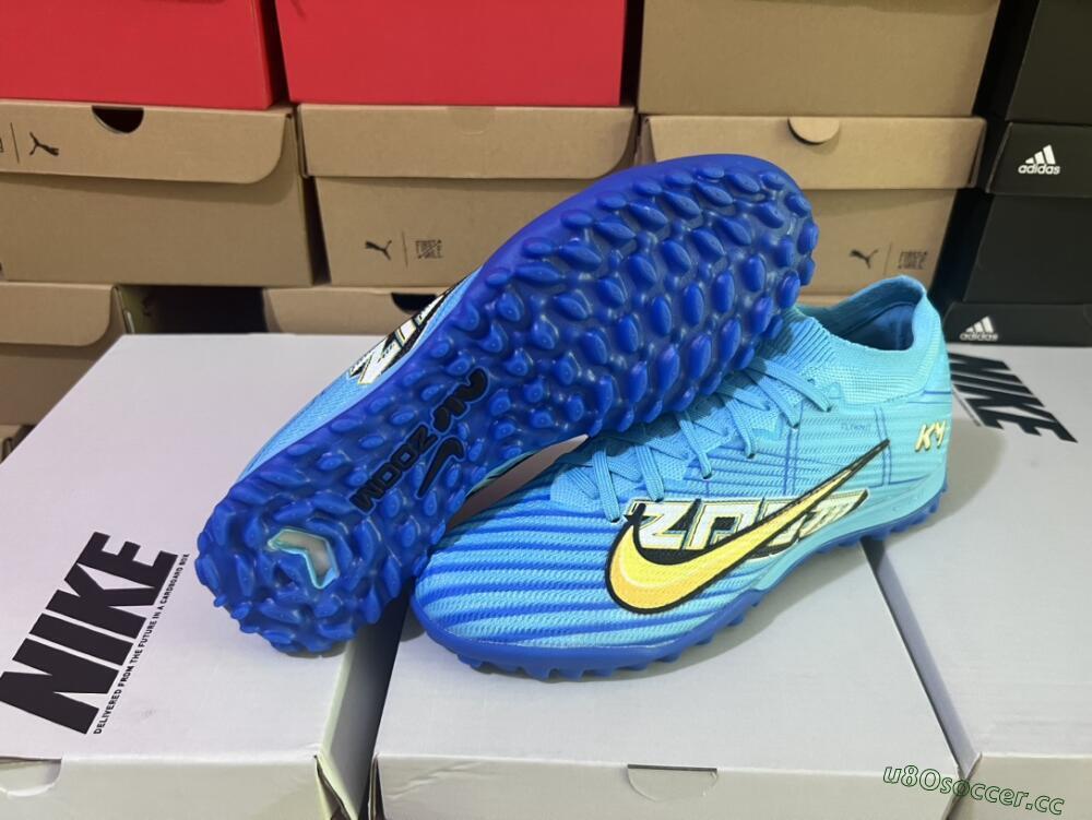 Men's Kylian Mbappe x Nike Air Zoom Mercurial Vapor 15 Elite TF Artificial Turf Low-Tops Football Shoes - Blue/Yellow/Black