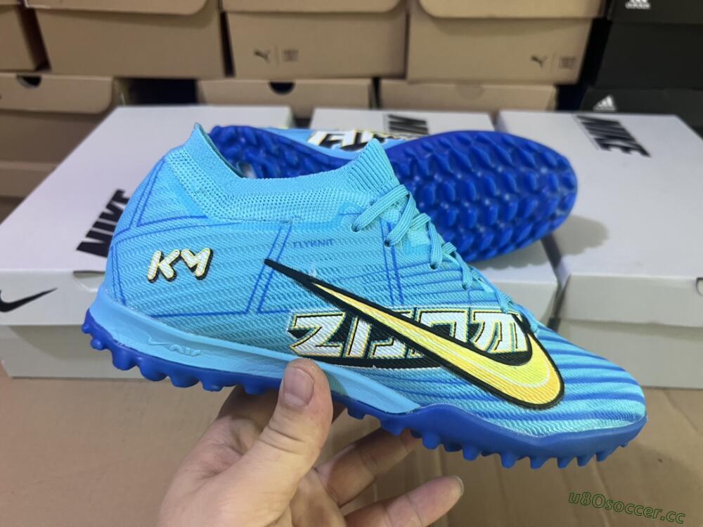 Men's Kylian Mbappe x Nike Air Zoom Mercurial Vapor 15 Elite TF Artificial Turf Low-Tops Football Shoes - Blue/Yellow/Black