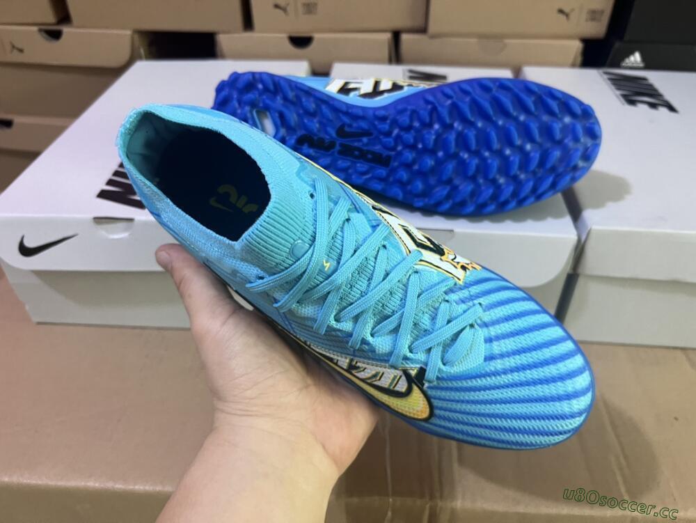 Men's Kylian Mbappe x Nike Air Zoom Mercurial Vapor 15 Elite TF Artificial Turf Low-Tops Football Shoes - Blue/Yellow/Black