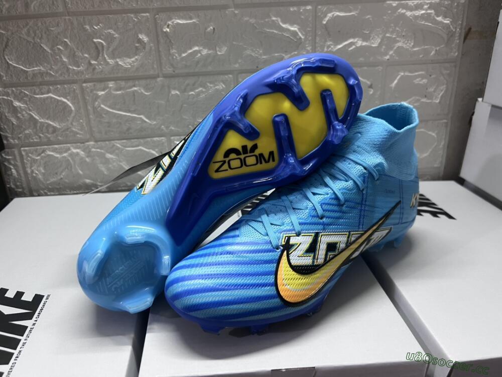 Unisex Kylian Mbappe x Nike Air Zoom Mercurial Superfly 9 Elite FG Firm Ground High-Tops Football Boots - Blue/Yellow/Black