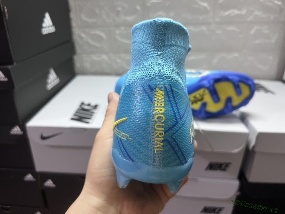 Unisex Kylian Mbappe x Nike Air Zoom Mercurial Superfly 9 Elite FG Firm Ground High-Tops Football Boots - Blue/Yellow/Black