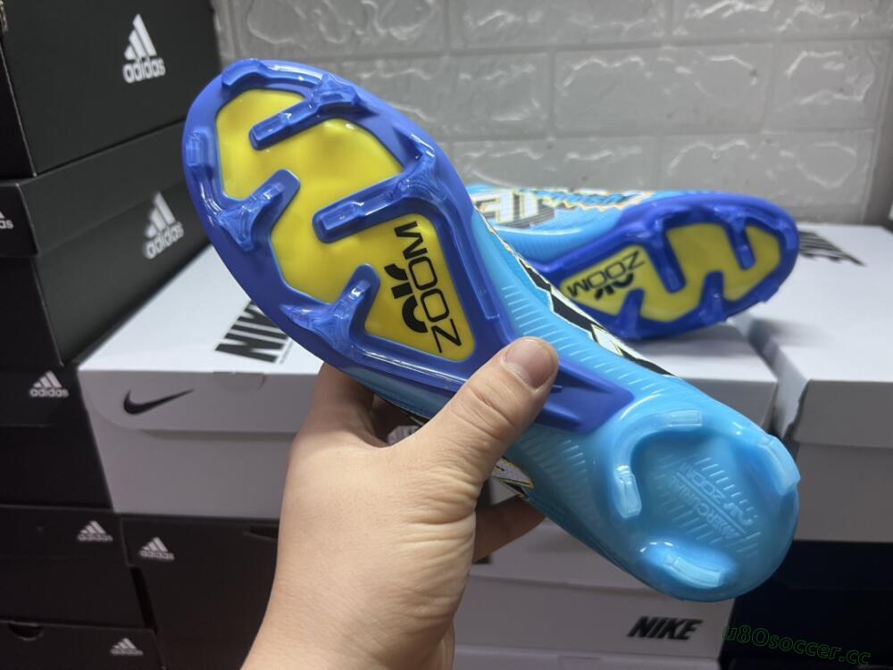 Unisex Kylian Mbappe x Nike Air Zoom Mercurial Superfly 9 Elite FG Firm Ground High-Tops Football Boots - Blue/Yellow/Black