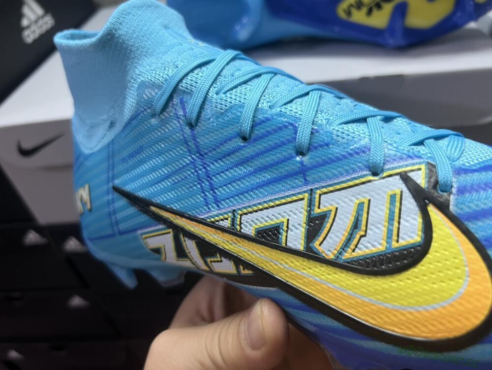 Unisex Kylian Mbappe x Nike Air Zoom Mercurial Superfly 9 Elite FG Firm Ground High-Tops Football Boots - Blue/Yellow/Black