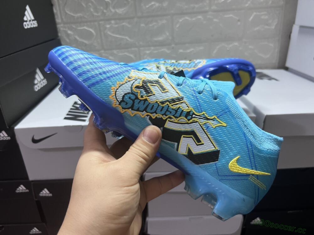 Unisex Kylian Mbappe x Nike Air Zoom Mercurial Vapor 15 Elite FG Firm Ground Low-Tops Football Boots - Blue/Yellow/Black