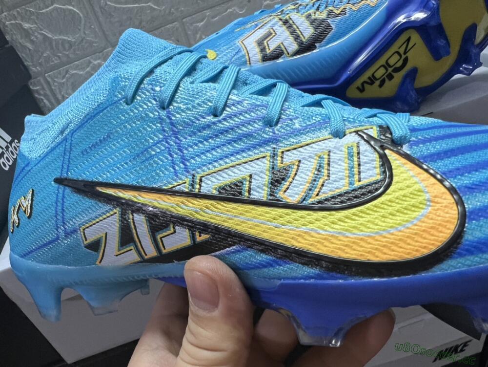 Unisex Kylian Mbappe x Nike Air Zoom Mercurial Vapor 15 Elite FG Firm Ground Low-Tops Football Boots - Blue/Yellow/Black