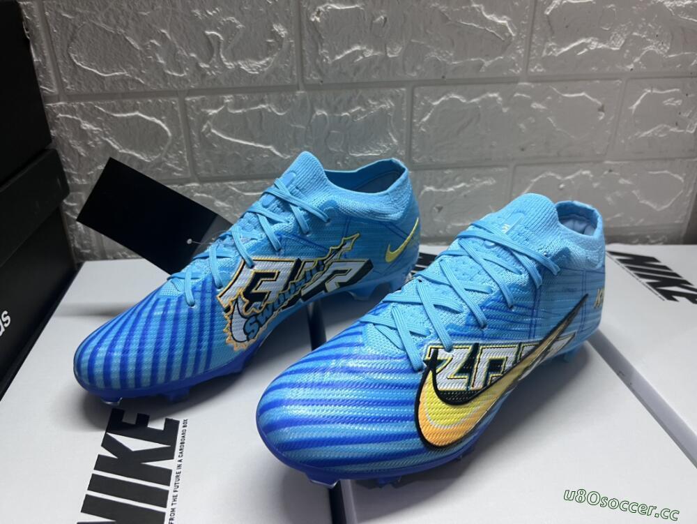 Unisex Kylian Mbappe x Nike Air Zoom Mercurial Vapor 15 Elite FG Firm Ground Low-Tops Football Boots - Blue/Yellow/Black