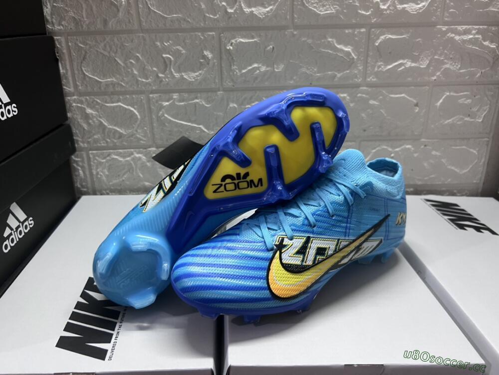 Unisex Kylian Mbappe x Nike Air Zoom Mercurial Vapor 15 Elite FG Firm Ground Low-Tops Football Boots - Blue/Yellow/Black