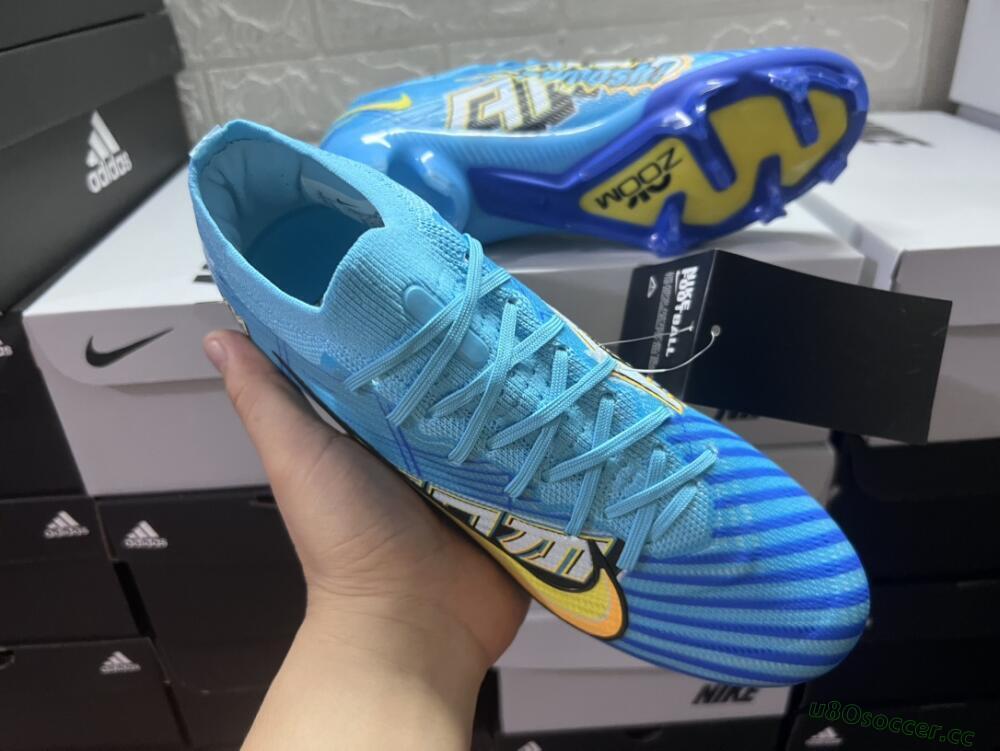 Unisex Kylian Mbappe x Nike Air Zoom Mercurial Vapor 15 Elite FG Firm Ground Low-Tops Football Boots - Blue/Yellow/Black