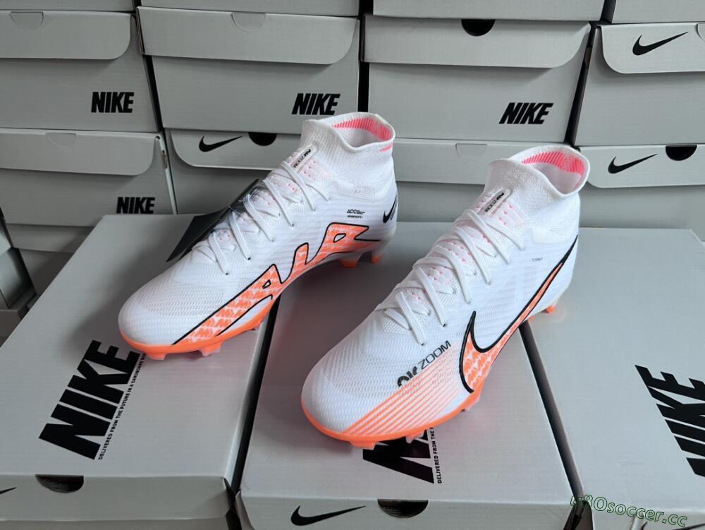 Men's Nike Air Zoom Mercurial Superfly 9 Elite FG Firm Ground High-Tops Football Boots - White/Orange/Black