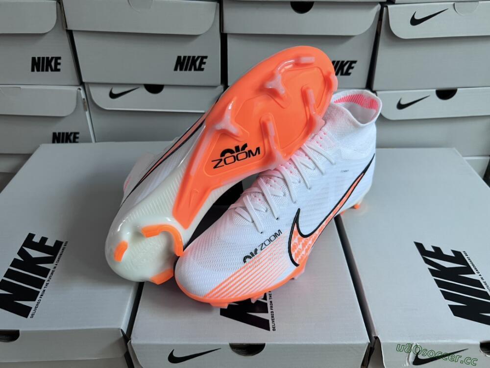 Men's Nike Air Zoom Mercurial Superfly 9 Elite FG Firm Ground High-Tops Football Boots - White/Orange/Black