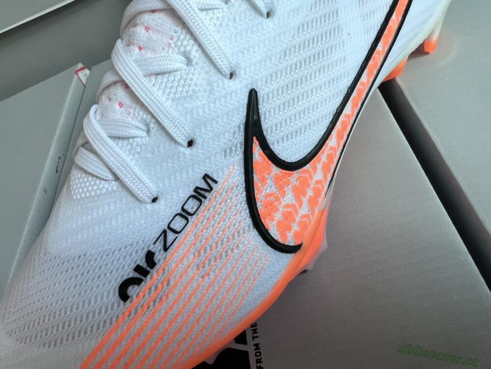 Men's Nike Air Zoom Mercurial Superfly 9 Elite FG Firm Ground High-Tops Football Boots - White/Orange/Black