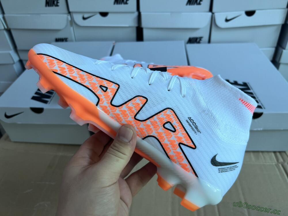 Men's Nike Air Zoom Mercurial Superfly 9 Elite FG Firm Ground High-Tops Football Boots - White/Orange/Black
