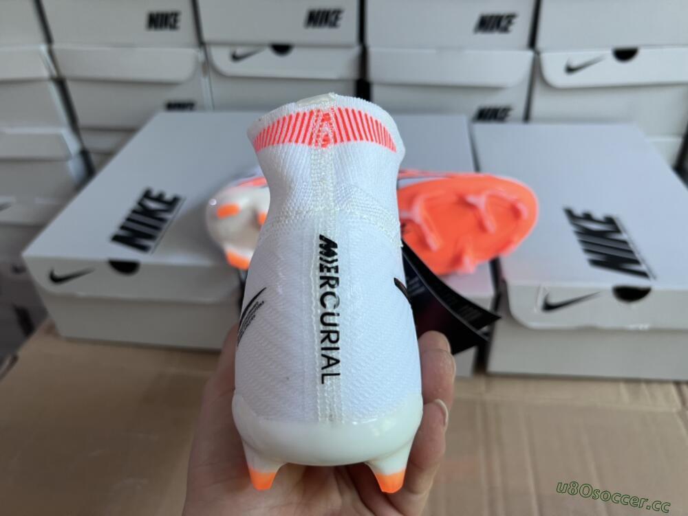 Men's Nike Air Zoom Mercurial Superfly 9 Elite FG Firm Ground High-Tops Football Boots - White/Orange/Black
