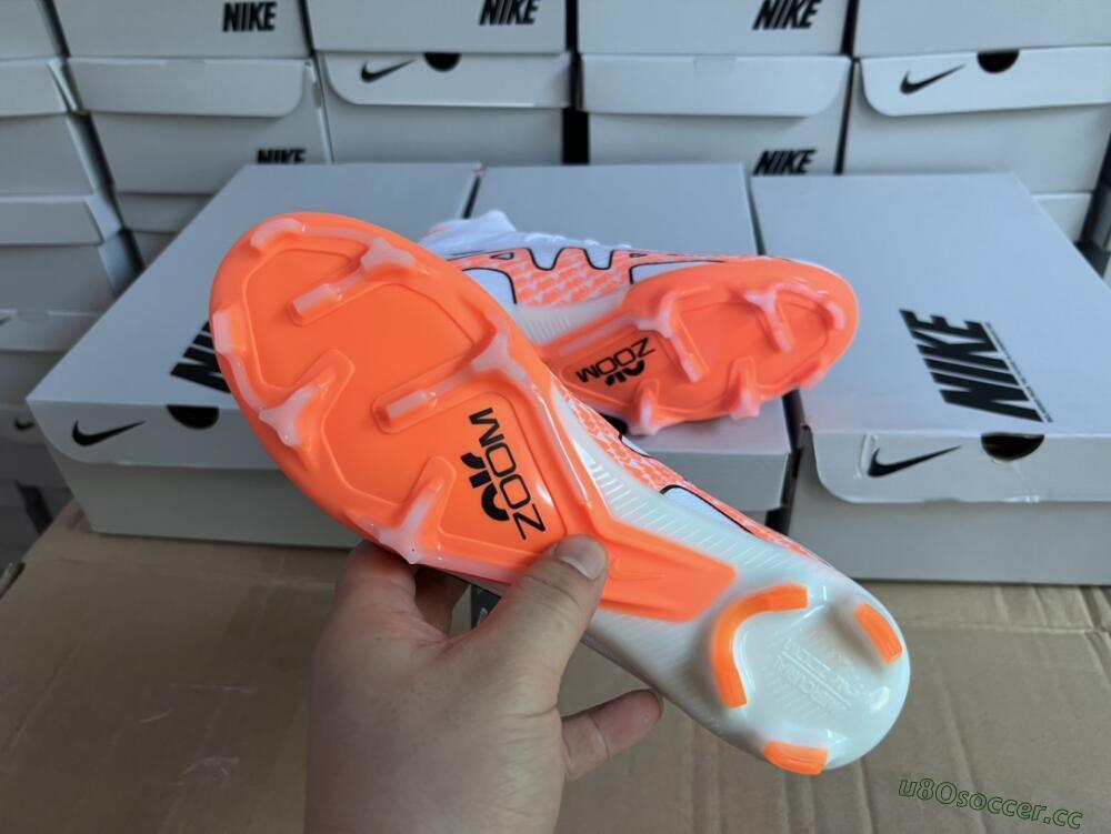 Men's Nike Air Zoom Mercurial Superfly 9 Elite FG Firm Ground High-Tops Football Boots - White/Orange/Black