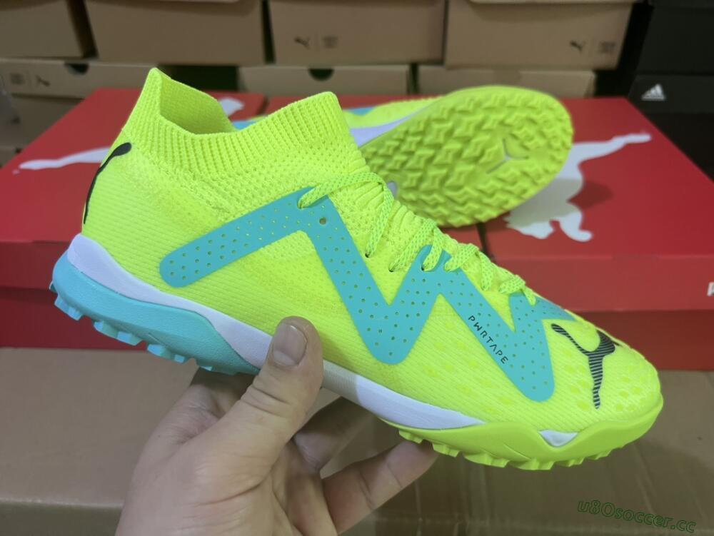 Men's Puma Future X Powercat Tokyo Match TF Artificial Turf Low-Tops Football Shoes - Green/Blue/Black