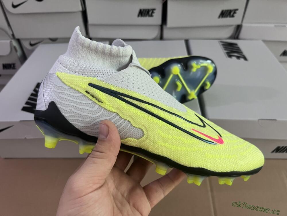 Men's Nike Phantom GX Elite FG Firm Ground High-Tops Football Boots - Grey/Green/Pink