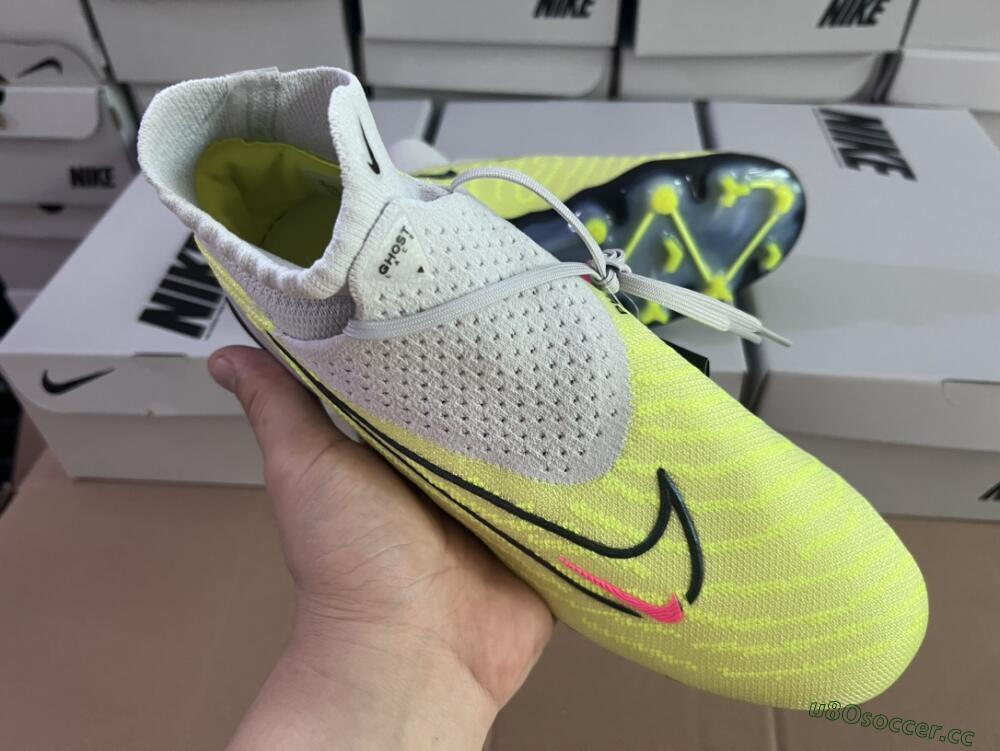 Men's Nike Phantom GX Elite FG Firm Ground High-Tops Football Boots - Grey/Green/Pink