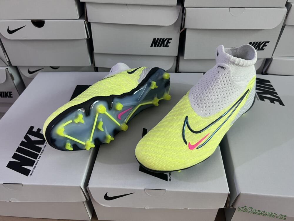 Men's Nike Phantom GX Elite FG Firm Ground High-Tops Football Boots - Grey/Green/Pink