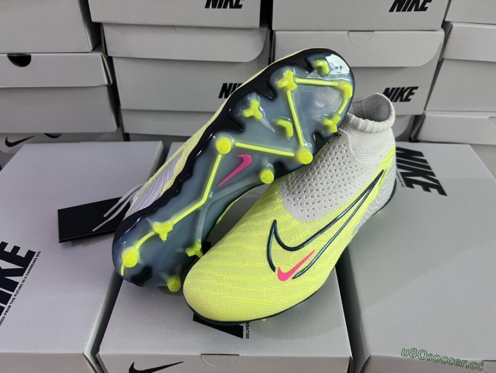 Men's Nike Phantom GX Elite FG Firm Ground High-Tops Football Boots - Grey/Green/Pink