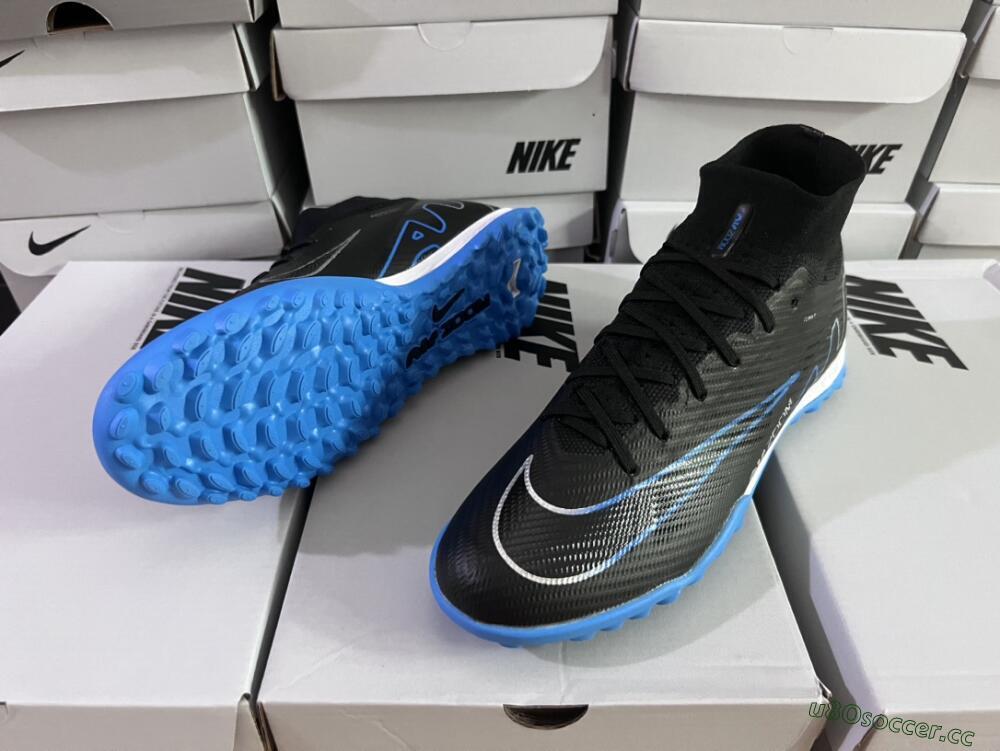 Unisex Nike Mercurial Superfly 9 Elite TF Artificial Turf High-Tops Football Shoes - Black/Blue