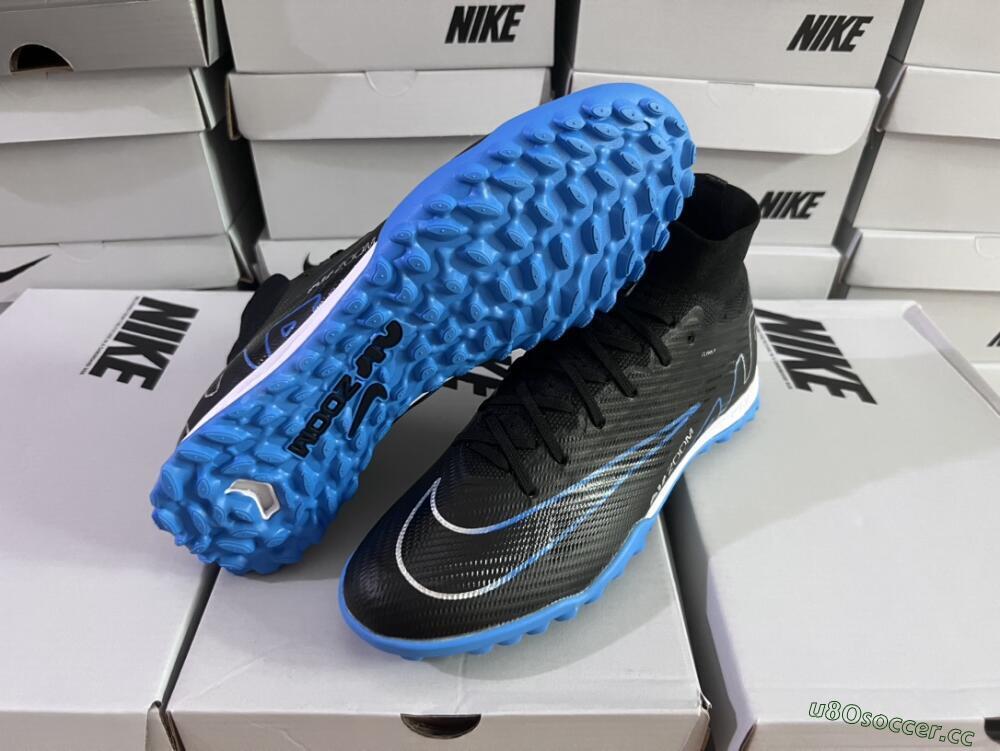 Unisex Nike Mercurial Superfly 9 Elite TF Artificial Turf High-Tops Football Shoes - Black/Blue