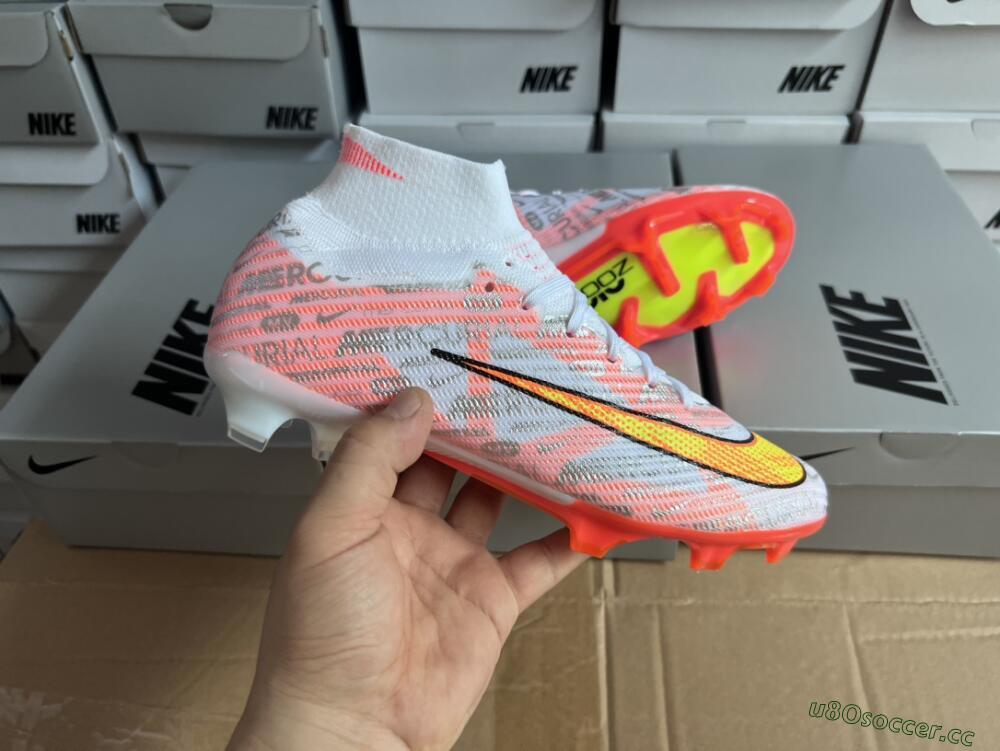 Unisex Nike Air Zoom Mercurial Superfly 9 Elite FG Firm Ground High-Tops Football Boots - White/Orange/Sliver