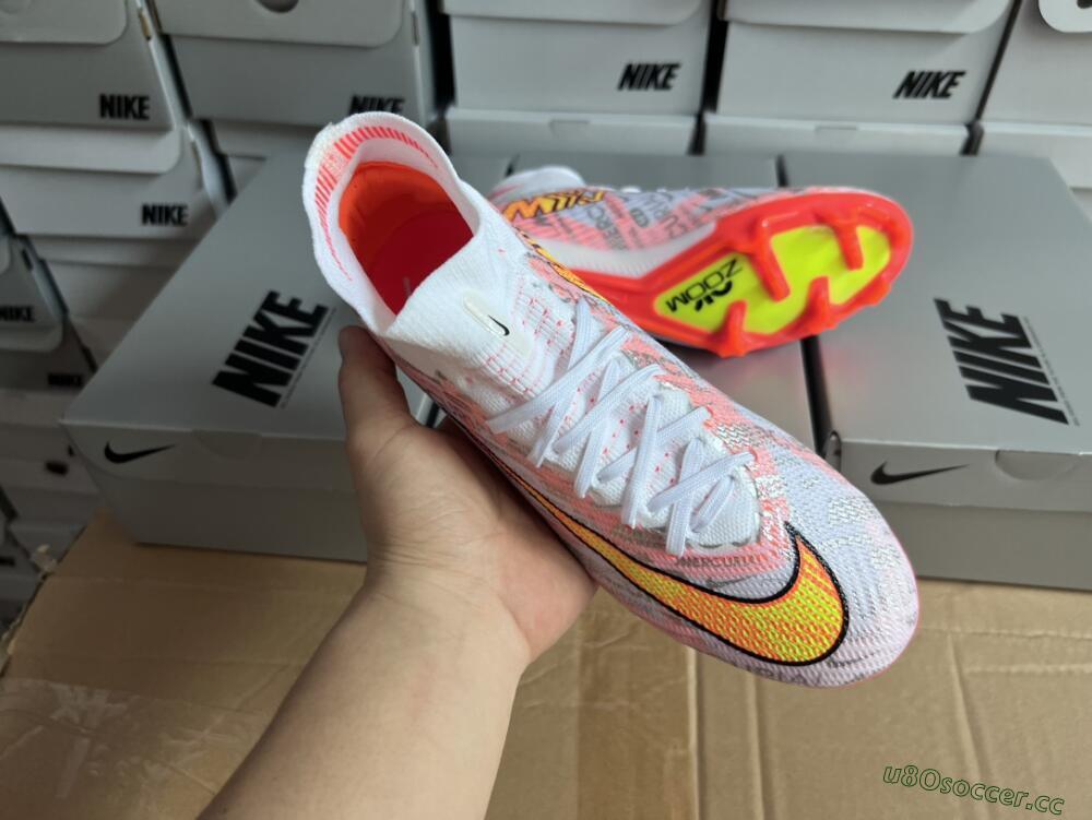 Unisex Nike Air Zoom Mercurial Superfly 9 Elite FG Firm Ground High-Tops Football Boots - White/Orange/Sliver