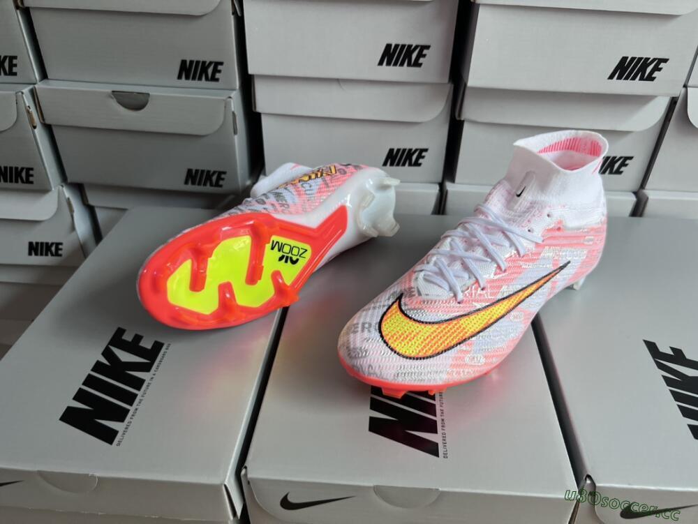 Unisex Nike Air Zoom Mercurial Superfly 9 Elite FG Firm Ground High-Tops Football Boots - White/Orange/Sliver