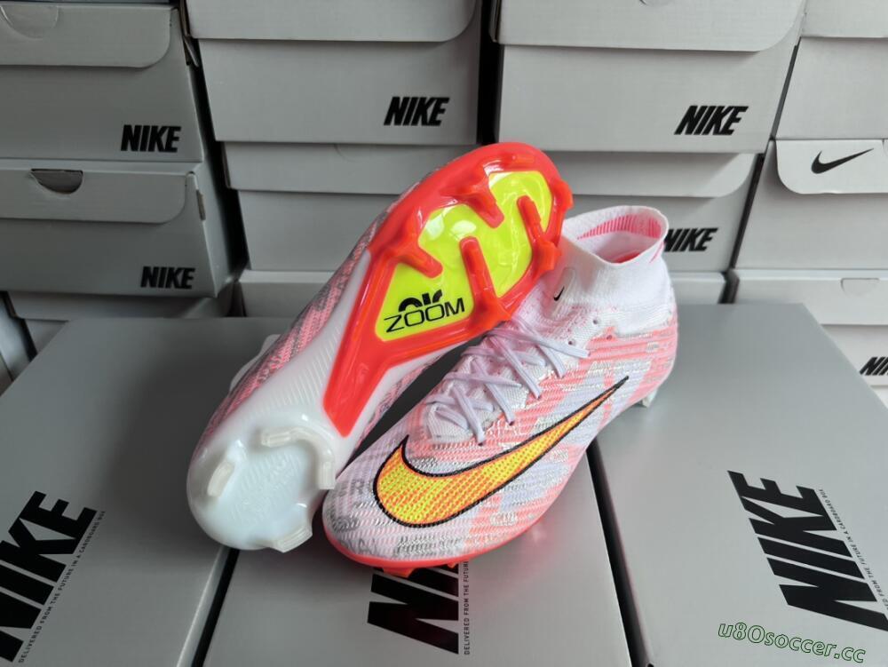 Unisex Nike Air Zoom Mercurial Superfly 9 Elite FG Firm Ground High-Tops Football Boots - White/Orange/Sliver