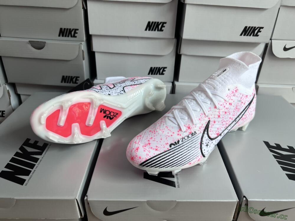 Men's Nike Air Zoom Mercurial Superfly 9 Elite FG Firm Ground High-Tops Football Boots - White/Pink/Black