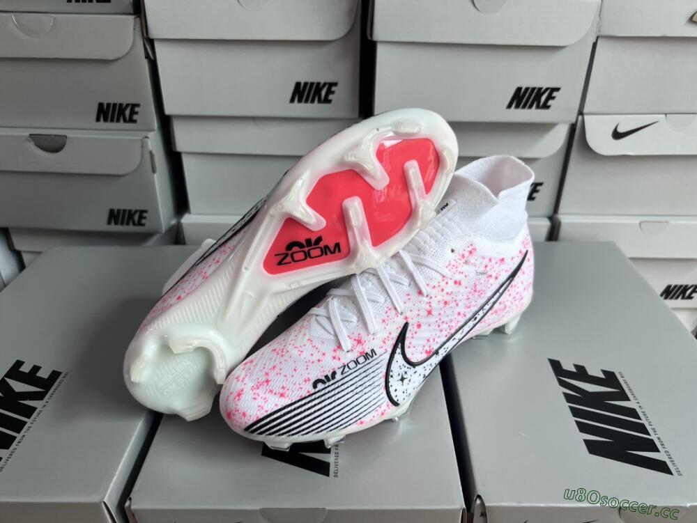 Men's Nike Air Zoom Mercurial Superfly 9 Elite FG Firm Ground High-Tops Football Boots - White/Pink/Black