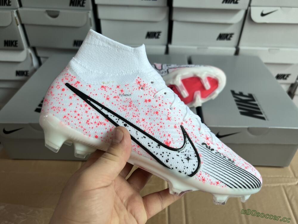 Men's Nike Air Zoom Mercurial Superfly 9 Elite FG Firm Ground High-Tops Football Boots - White/Pink/Black