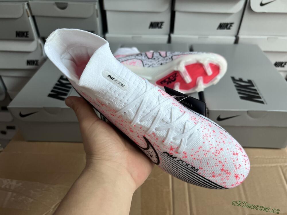 Men's Nike Air Zoom Mercurial Superfly 9 Elite FG Firm Ground High-Tops Football Boots - White/Pink/Black