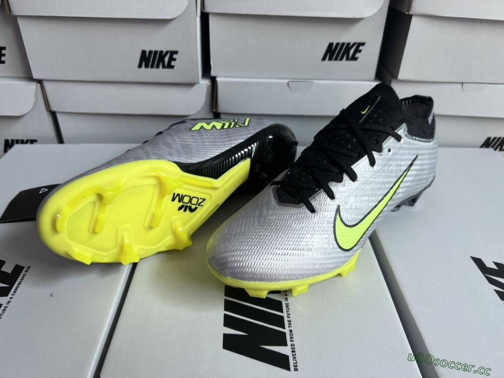 Men's Nike Air Zoom Mercurial Vapor 15 Elite FG Firm Ground Low-Tops Football Boots - Silver/Green