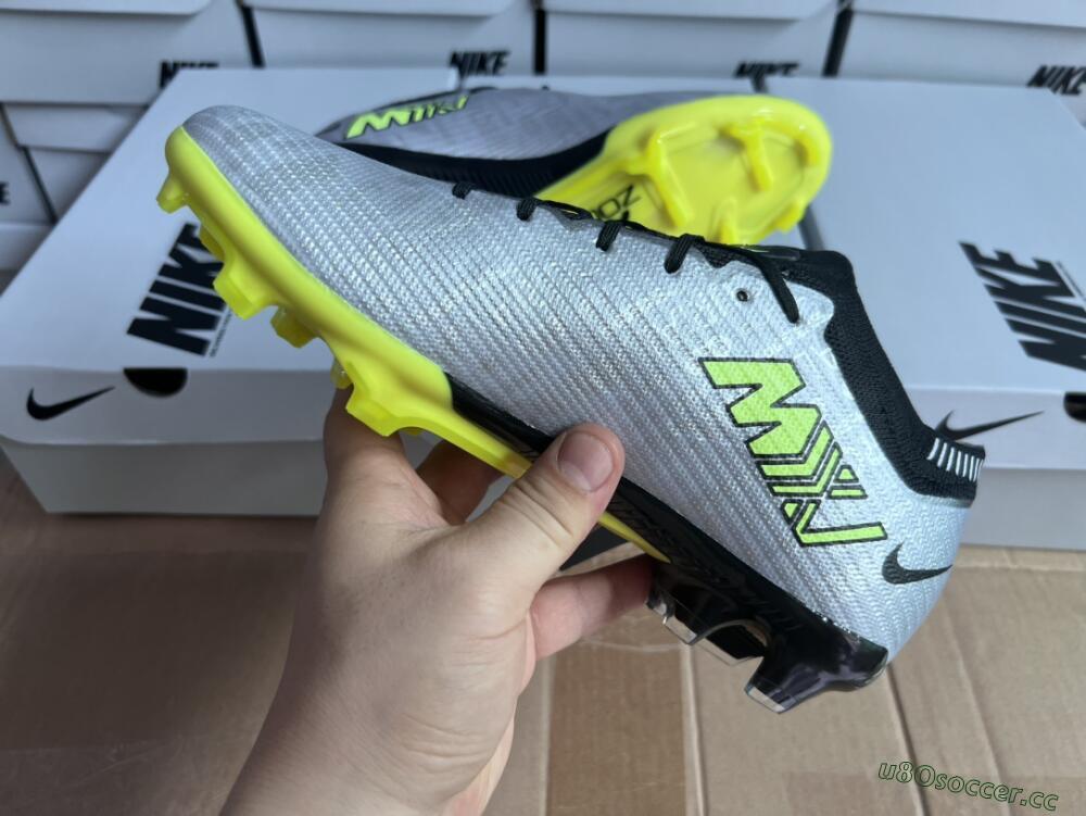 Men's Nike Air Zoom Mercurial Vapor 15 Elite FG Firm Ground Low-Tops Football Boots - Silver/Green