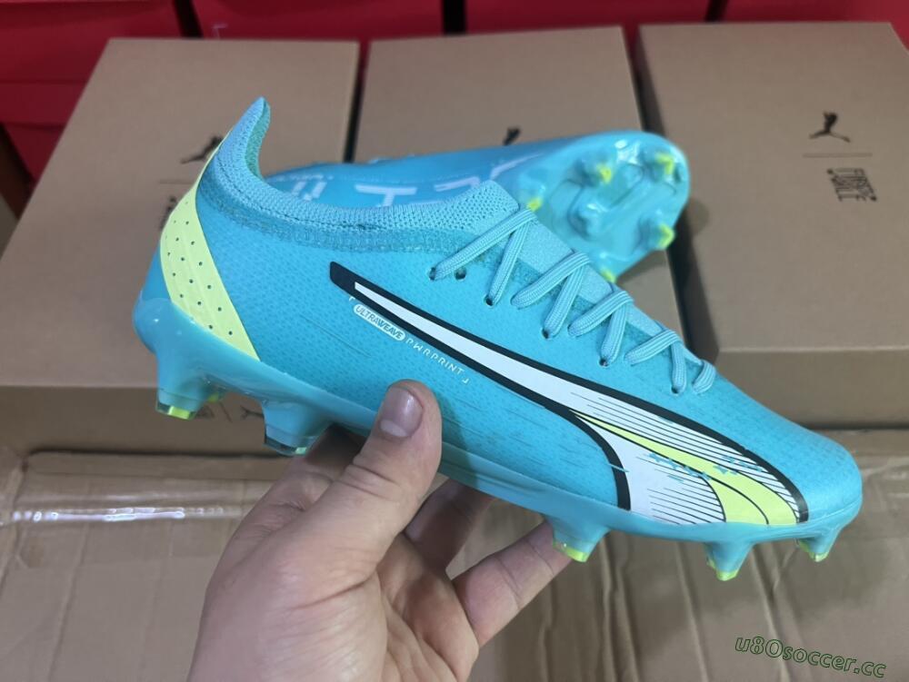 Men's Puma Ultra Ultimate FG Firm Ground Low-Tops Football Boots - Blue/White/Green
