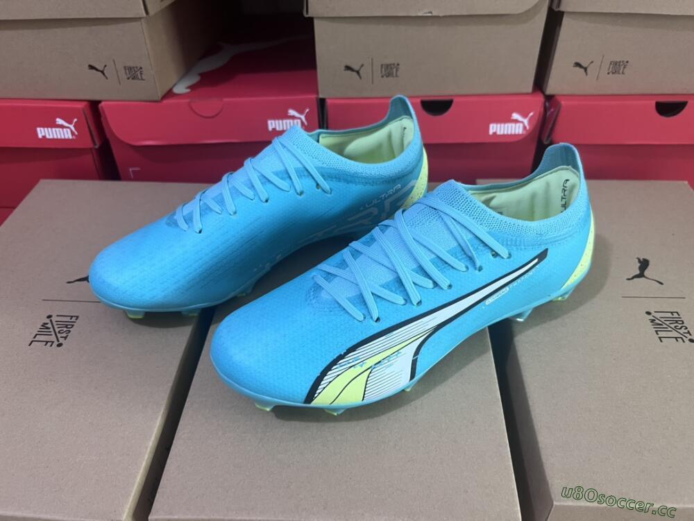Men's Puma Ultra Ultimate FG Firm Ground Low-Tops Football Boots - Blue/White/Green