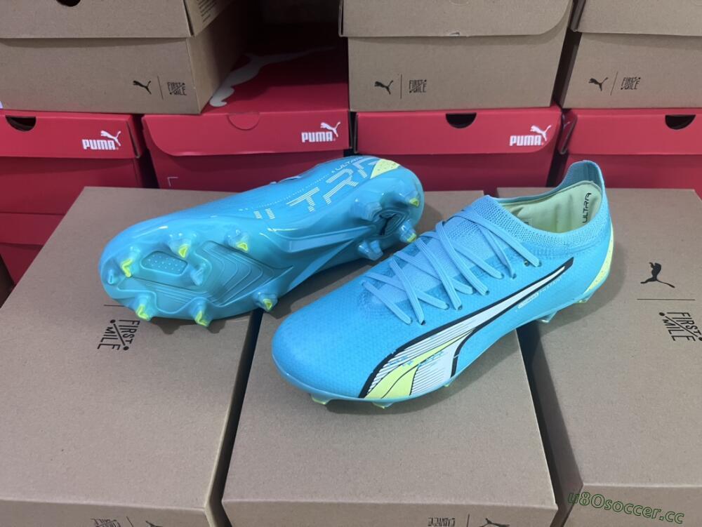 Men's Puma Ultra Ultimate FG Firm Ground Low-Tops Football Boots - Blue/White/Green