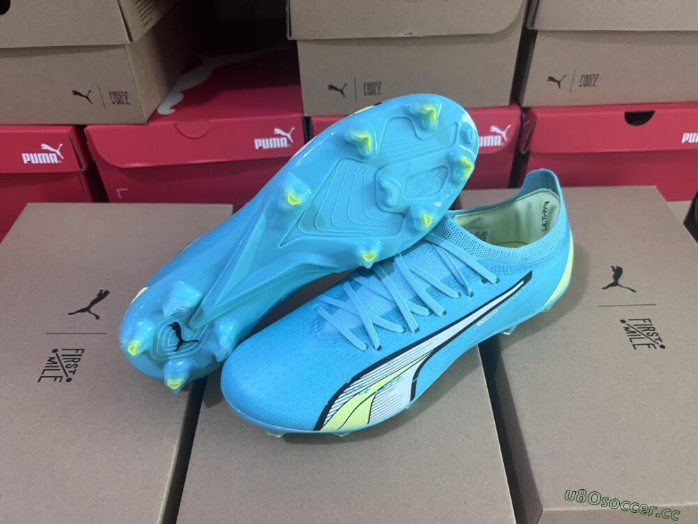 Men's Puma Ultra Ultimate FG Firm Ground Low-Tops Football Boots - Blue/White/Green