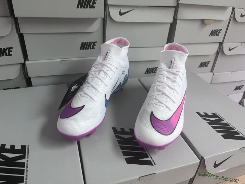 Unisex Nike Air Zoom Mercurial Superfly 9 Elite FG Firm Ground High-Tops Football Boots - White/Pink/Purple