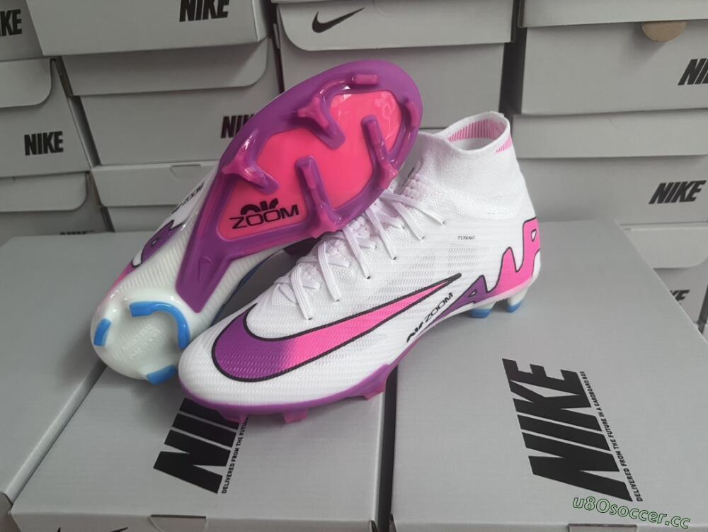 Unisex Nike Air Zoom Mercurial Superfly 9 Elite FG Firm Ground High-Tops Football Boots - White/Pink/Purple
