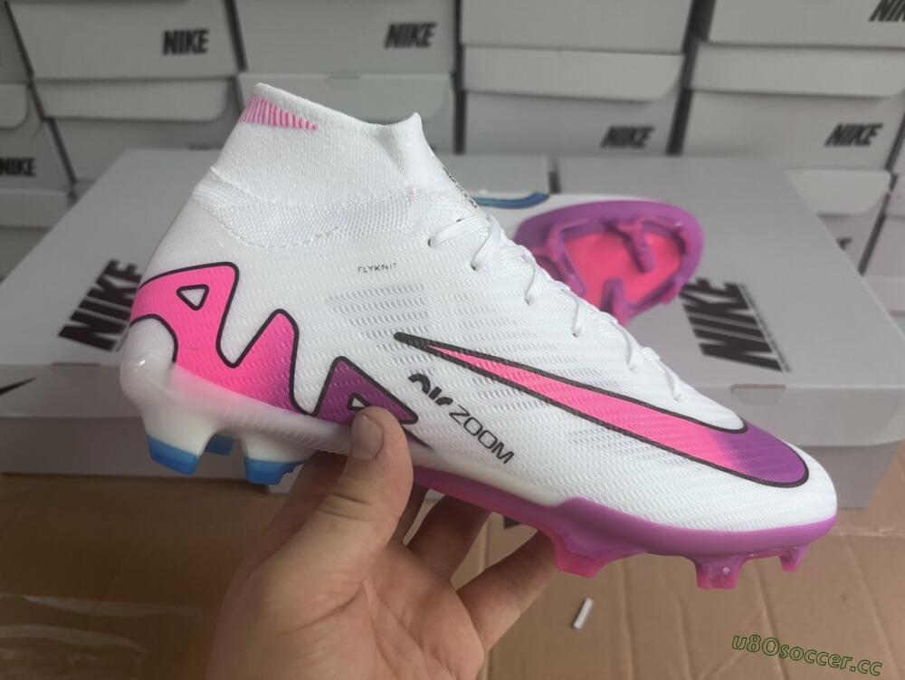 Unisex Nike Air Zoom Mercurial Superfly 9 Elite FG Firm Ground High-Tops Football Boots - White/Pink/Purple