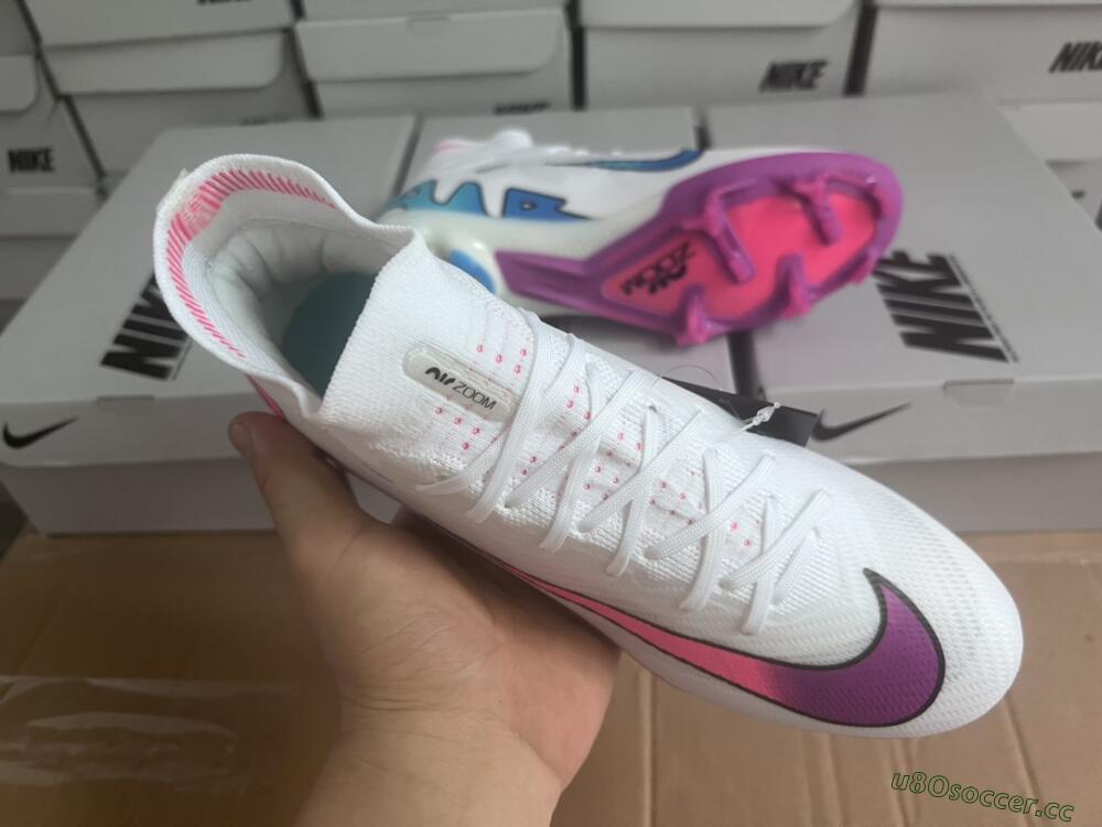 Unisex Nike Air Zoom Mercurial Superfly 9 Elite FG Firm Ground High-Tops Football Boots - White/Pink/Purple