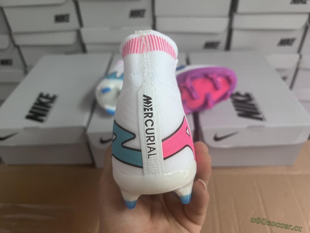 Unisex Nike Air Zoom Mercurial Superfly 9 Elite FG Firm Ground High-Tops Football Boots - White/Pink/Purple