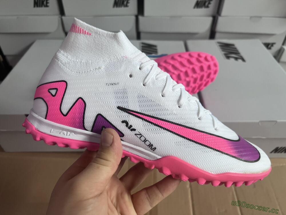 Unisex Nike Mercurial Superfly 9 Elite TF Artificial Turf High-Tops Football Shoes - White/Pink